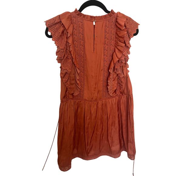 Ulla Johnson Rust Ruffle Eyelet Mini Dress, Flutter Sleeves, Boho Romantic - Picture 2 of 12